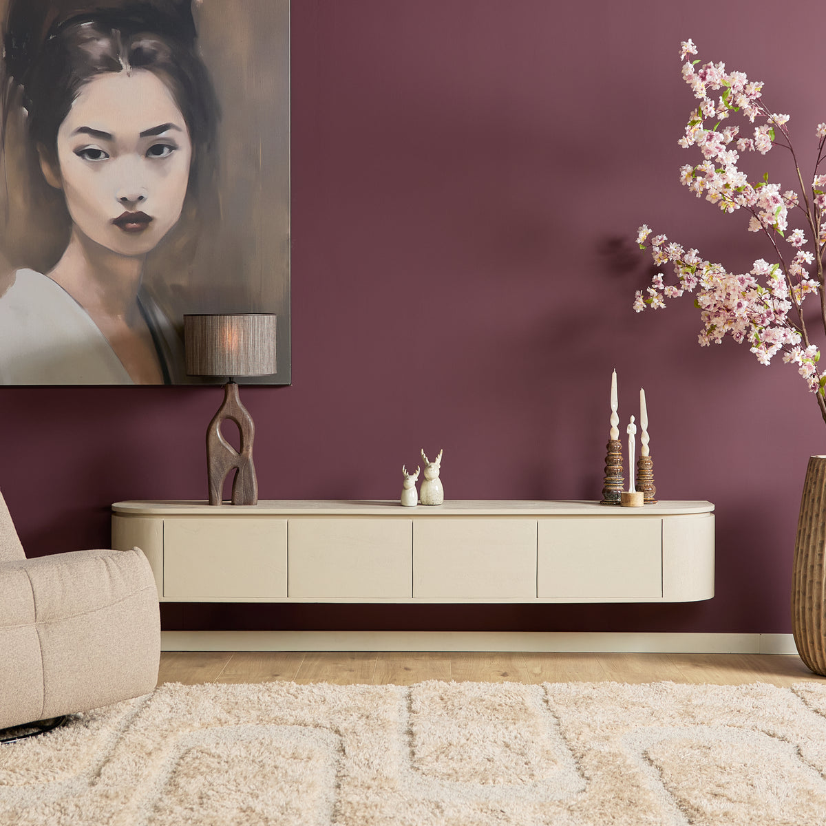 Zawieszana szafka RTV Ambiance Naturalne drewno mango 120cm Starfurn