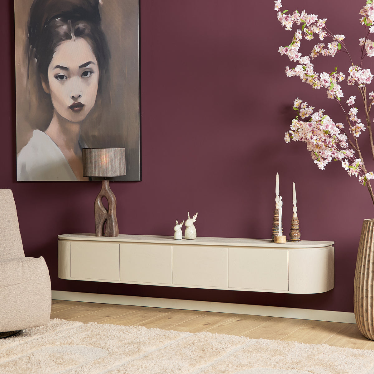 Zawieszana szafka RTV Ambiance Naturalne drewno mango 120cm Starfurn