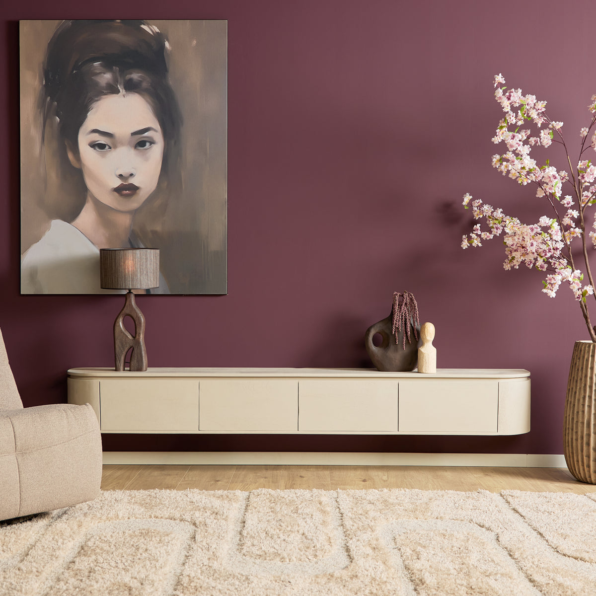 Zawieszana szafka RTV Ambiance Naturalne drewno mango 120cm Starfurn