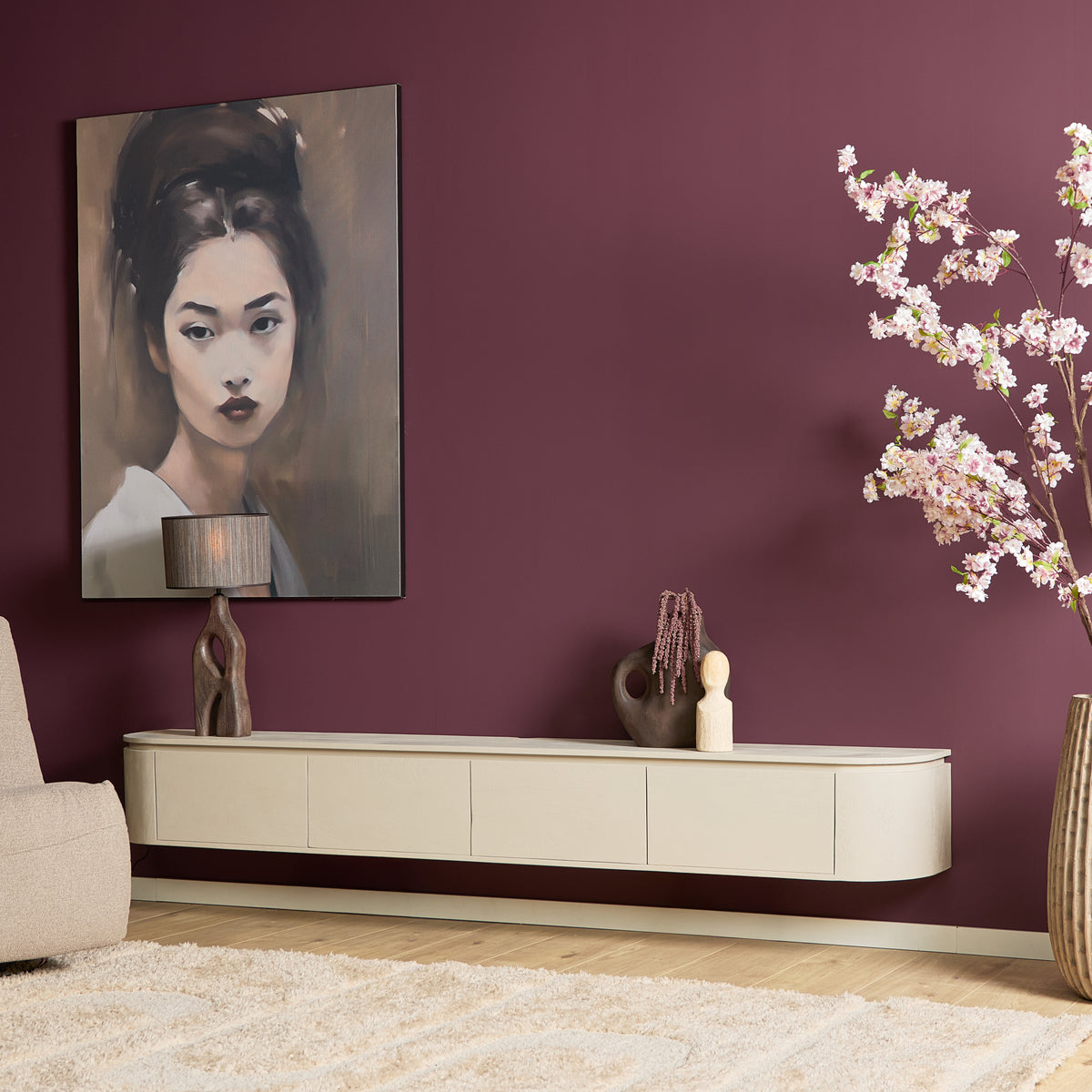 Zawieszana szafka RTV Ambiance Naturalne drewno mango 120cm Starfurn
