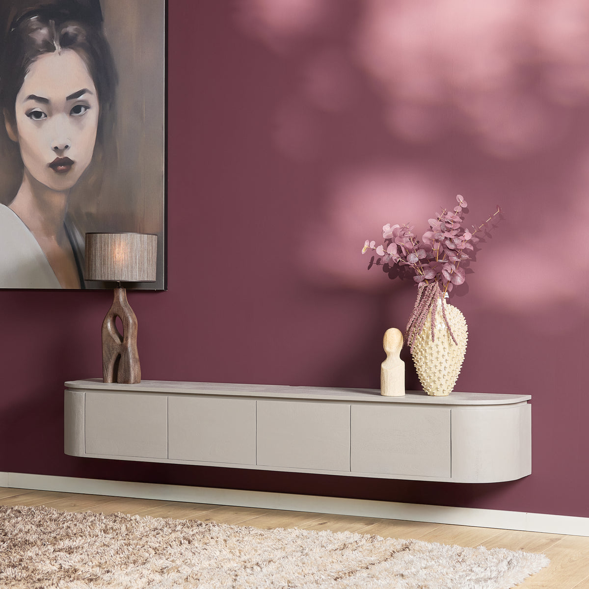 Zawieszana szafka RTV Ambiance Naturalne drewno mango 120cm Starfurn