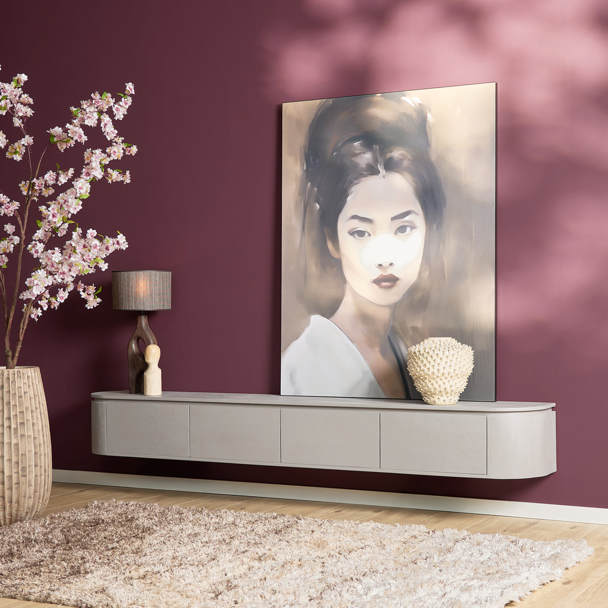 Zawieszana szafka RTV Ambiance Naturalne drewno mango 120cm Starfurn