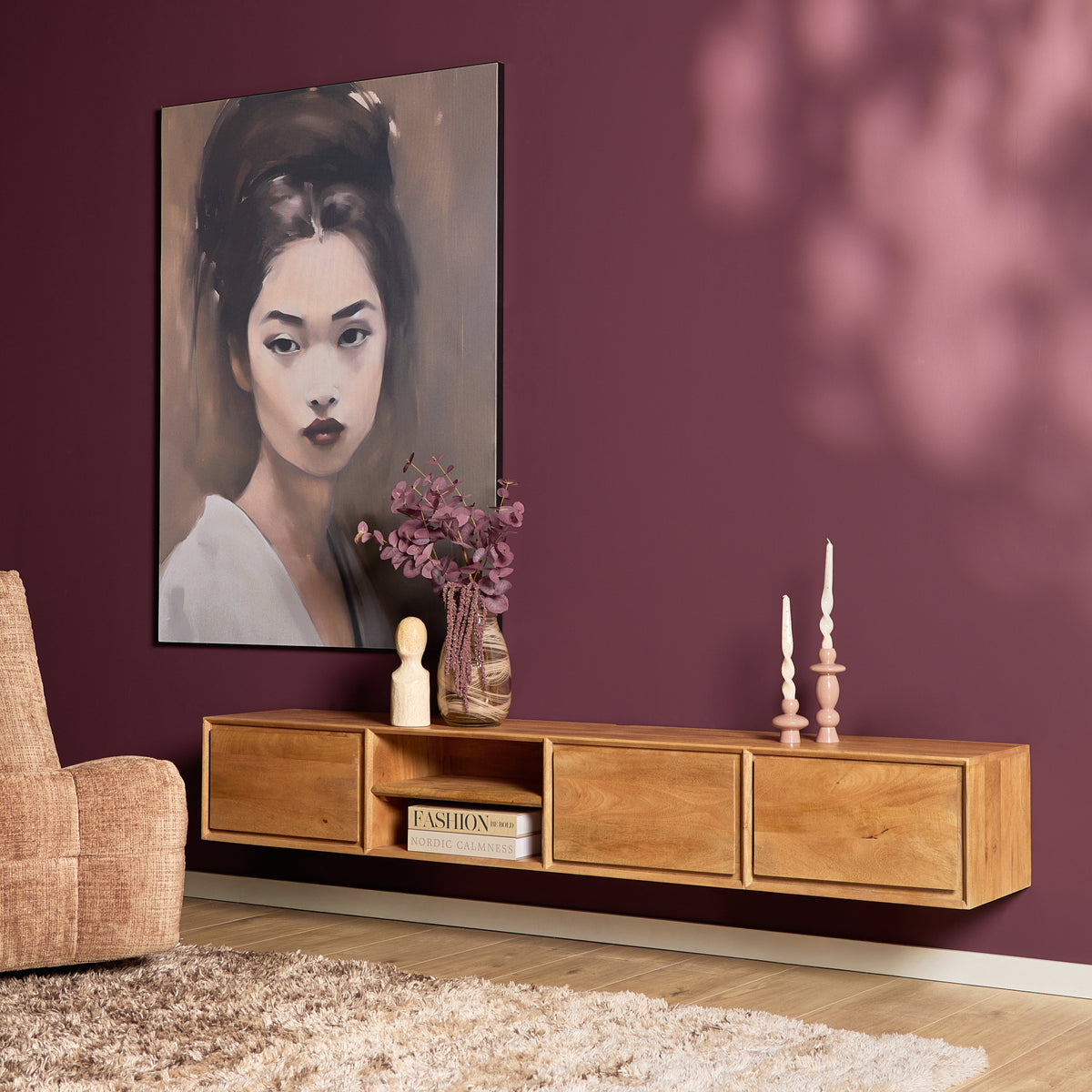 Zawieszana szafka RTV Ambiance Naturalne drewno mango 120cm Starfurn