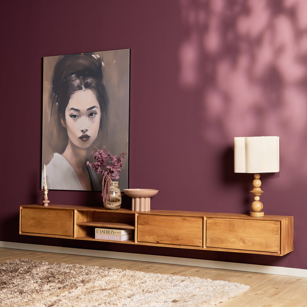 Zawieszana szafka RTV Ambiance Naturalne drewno mango 120cm Starfurn
