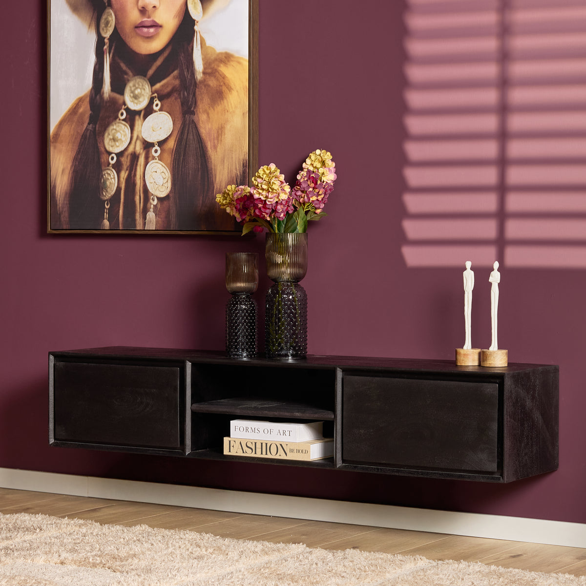 Zawieszana szafka RTV Ambiance Naturalne drewno mango 120cm Starfurn