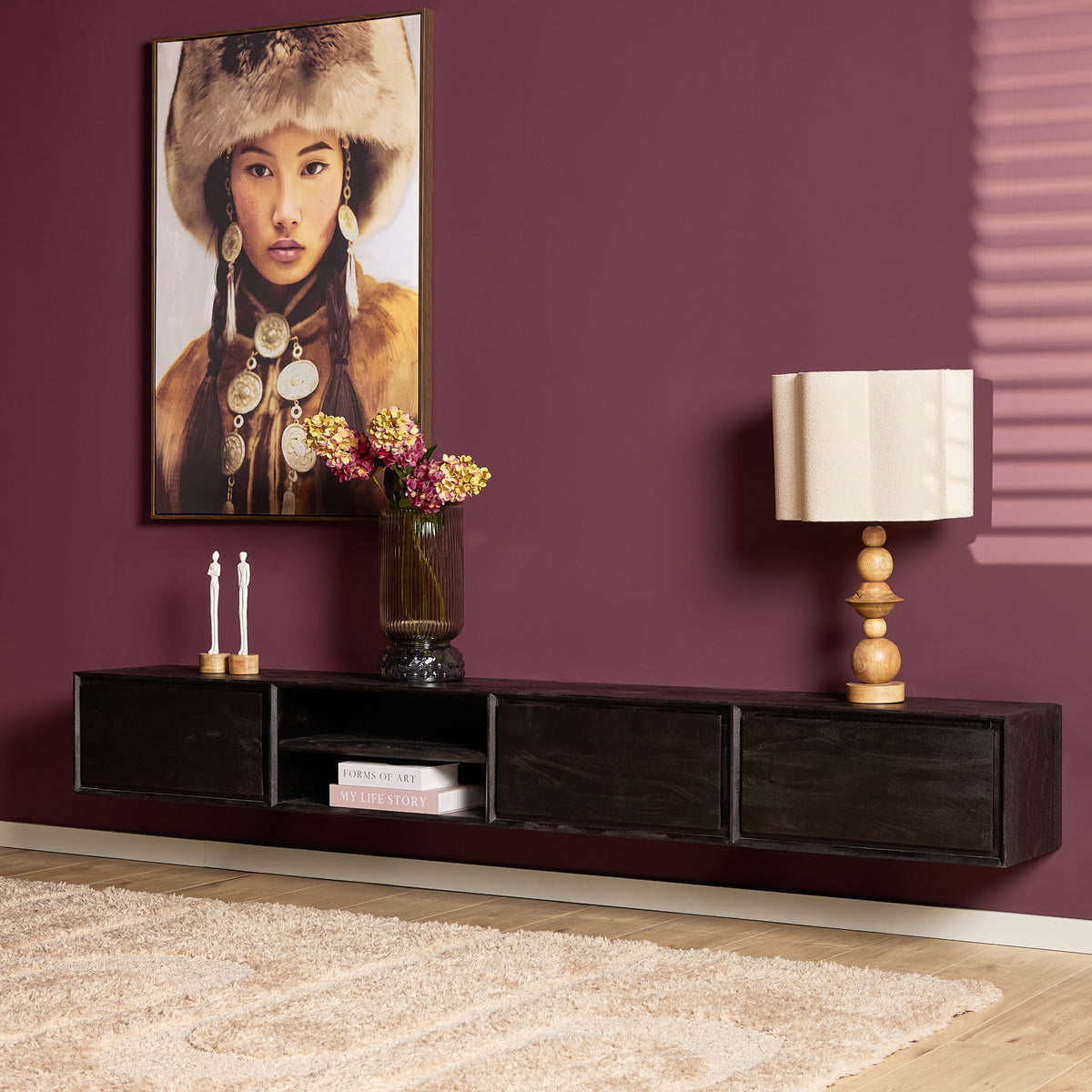 Zawieszana szafka RTV Ambiance Naturalne drewno mango 120cm Starfurn