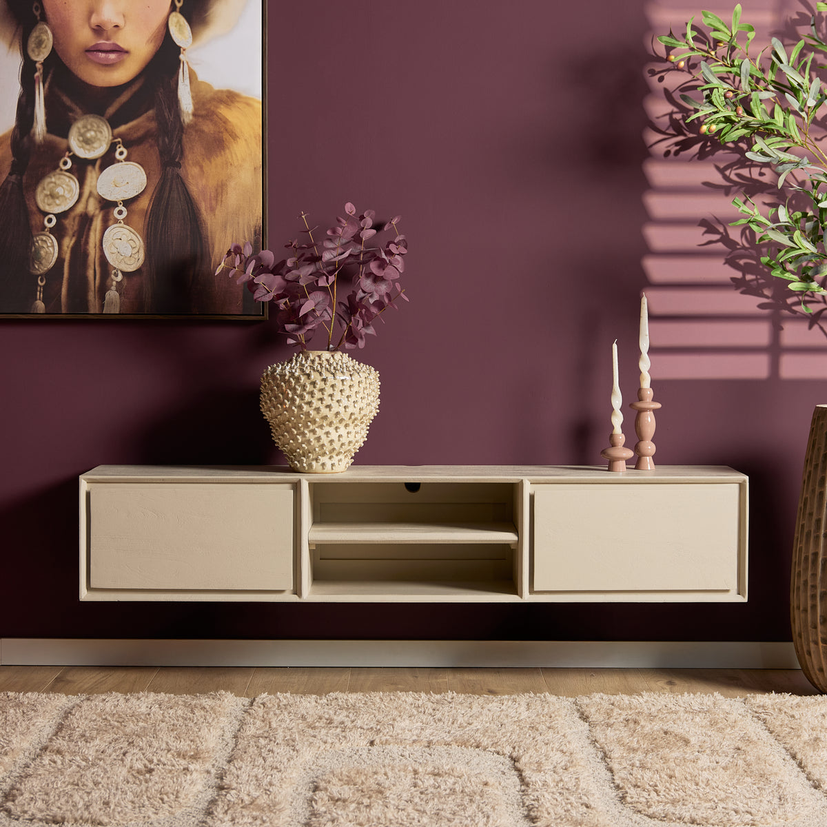 Zawieszana szafka RTV Ambiance Naturalne drewno mango 120cm Starfurn