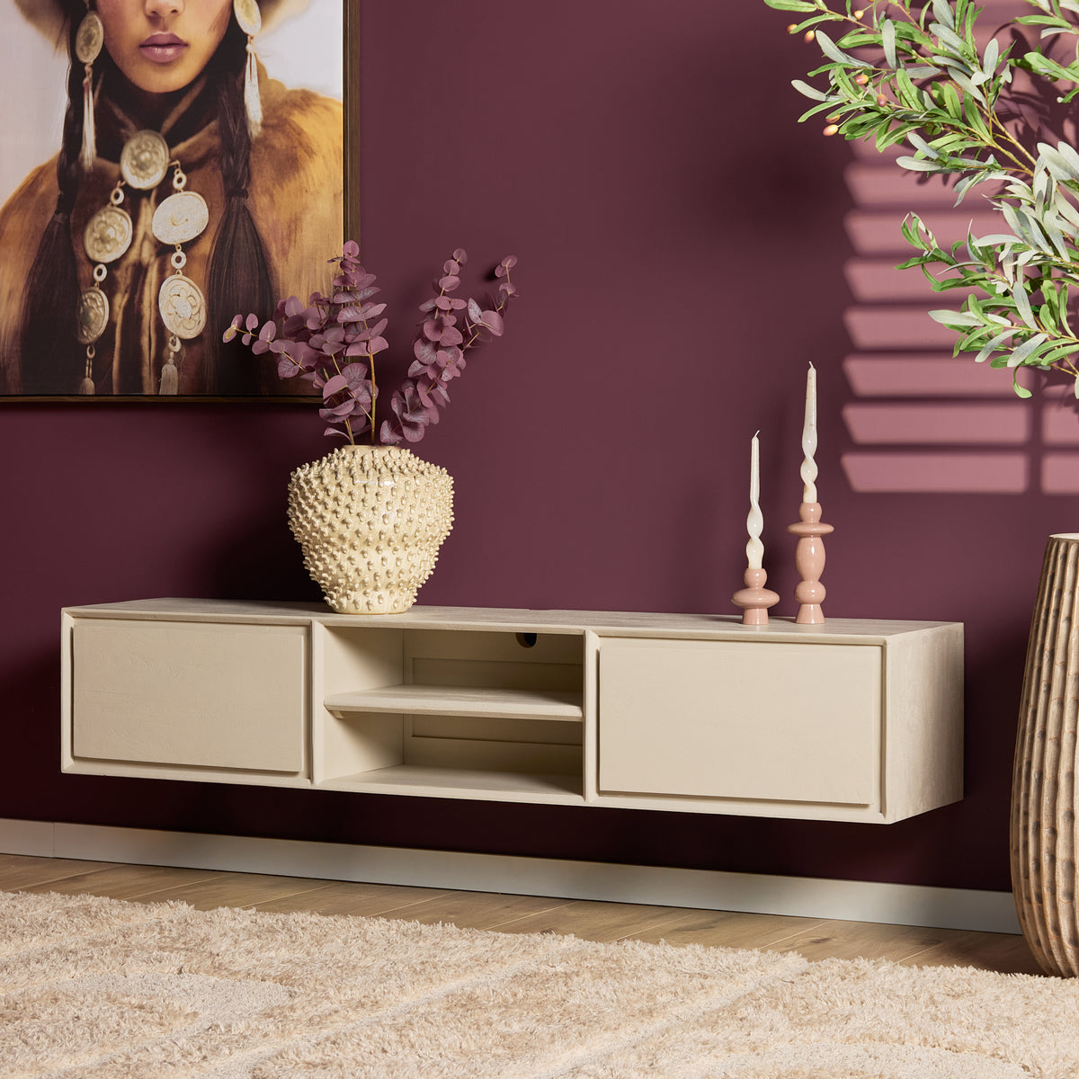Zawieszana szafka RTV Ambiance Naturalne drewno mango 120cm Starfurn
