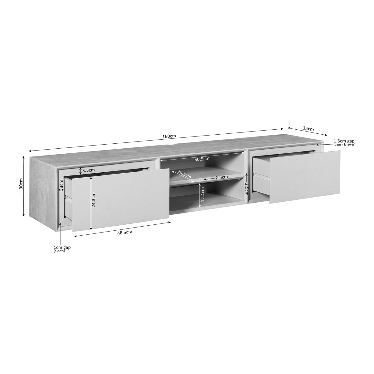 Zawieszona szafka RTV Ambiance Drewno mango Naturalne 160cm Starfurn