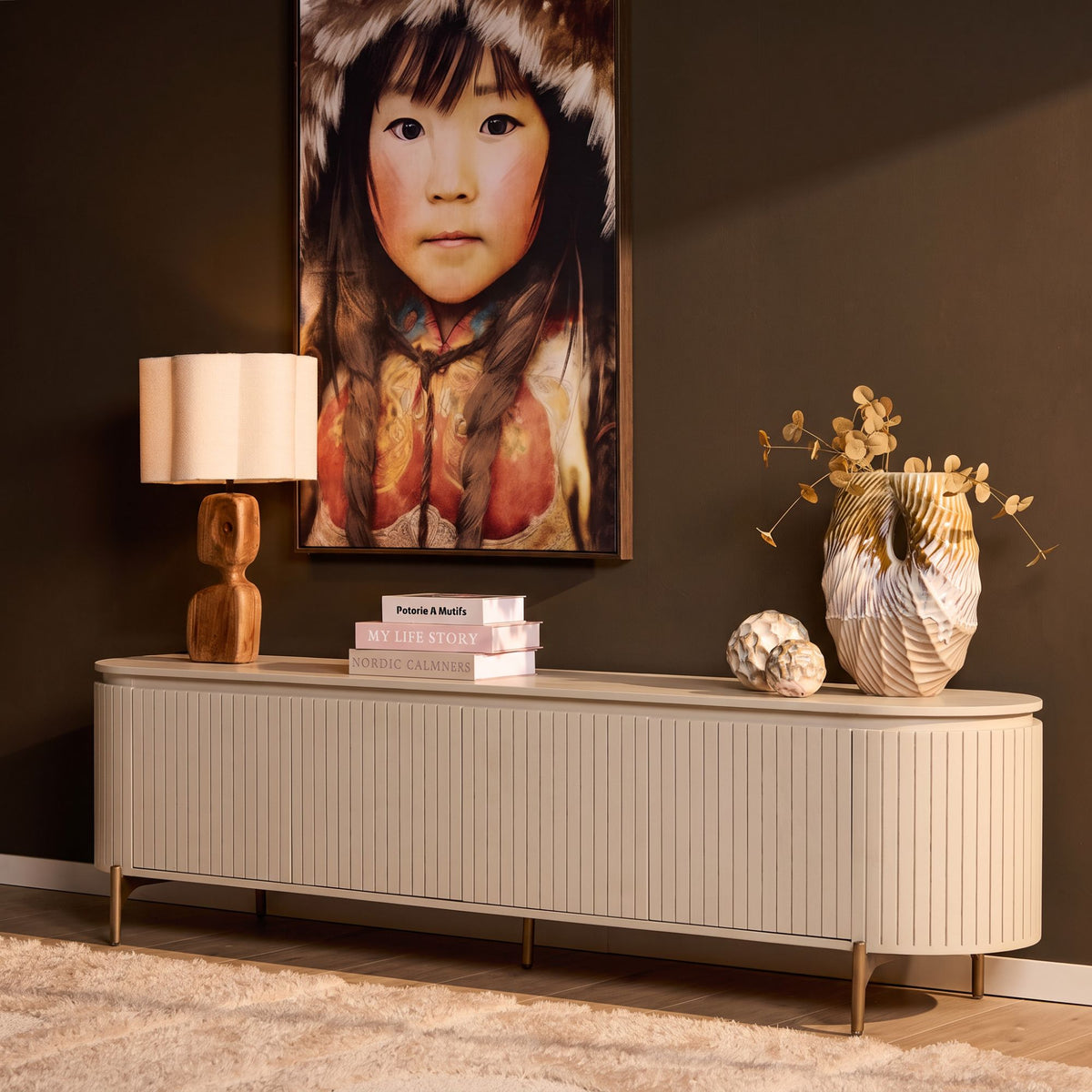 Szafka RTV Solana Drewno mango Piaskowe 210cm Starfurn