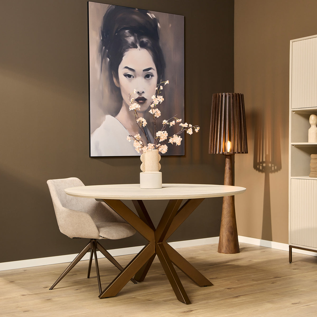 Stół do jadalni Madison Drewno mahoniowe Piaskowy Okrągły 150cm Starfurn