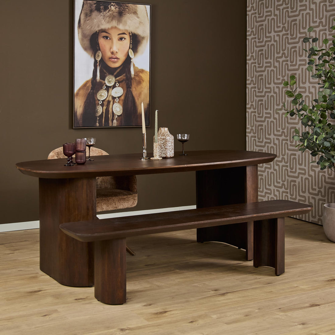 Ławka do jadalni Maré Drewno mango Brązowa 220cm Starfurn