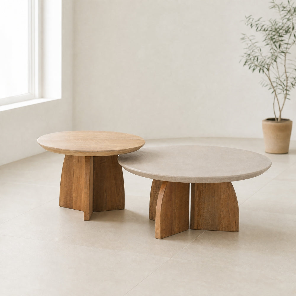 DTP Home Zestaw 2 stolików kawowych Nova Teak + Trawertyn