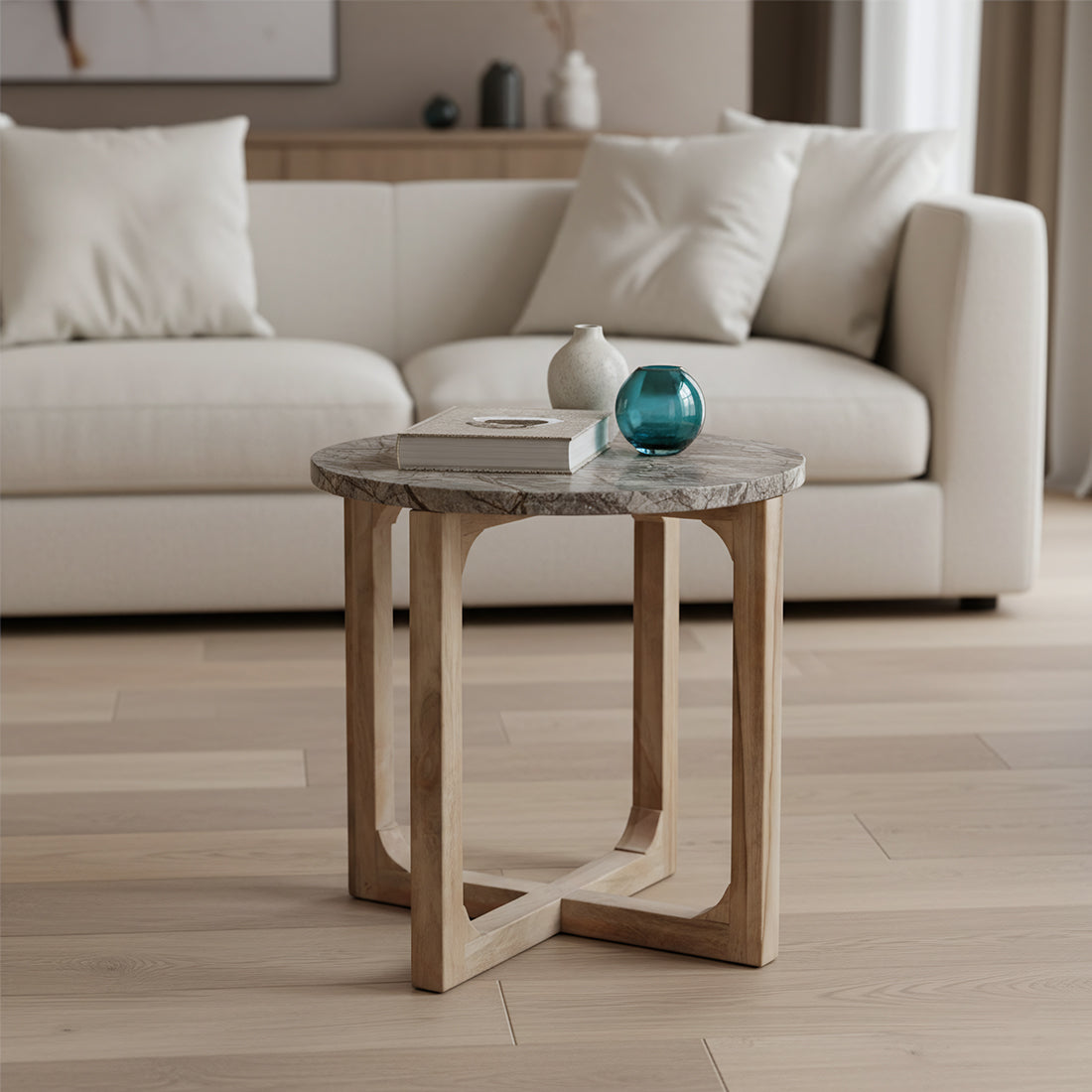 Stolik pomocniczy Bizar Marmur- 50x50x50 cm Surowce