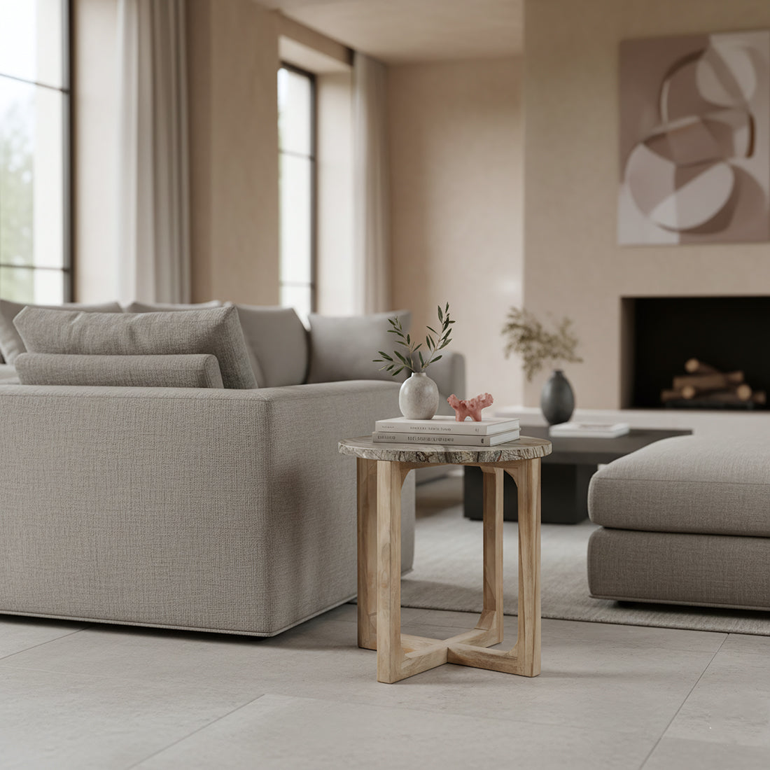 Stolik pomocniczy Bizar Marmur- 50x50x50 cm Surowce