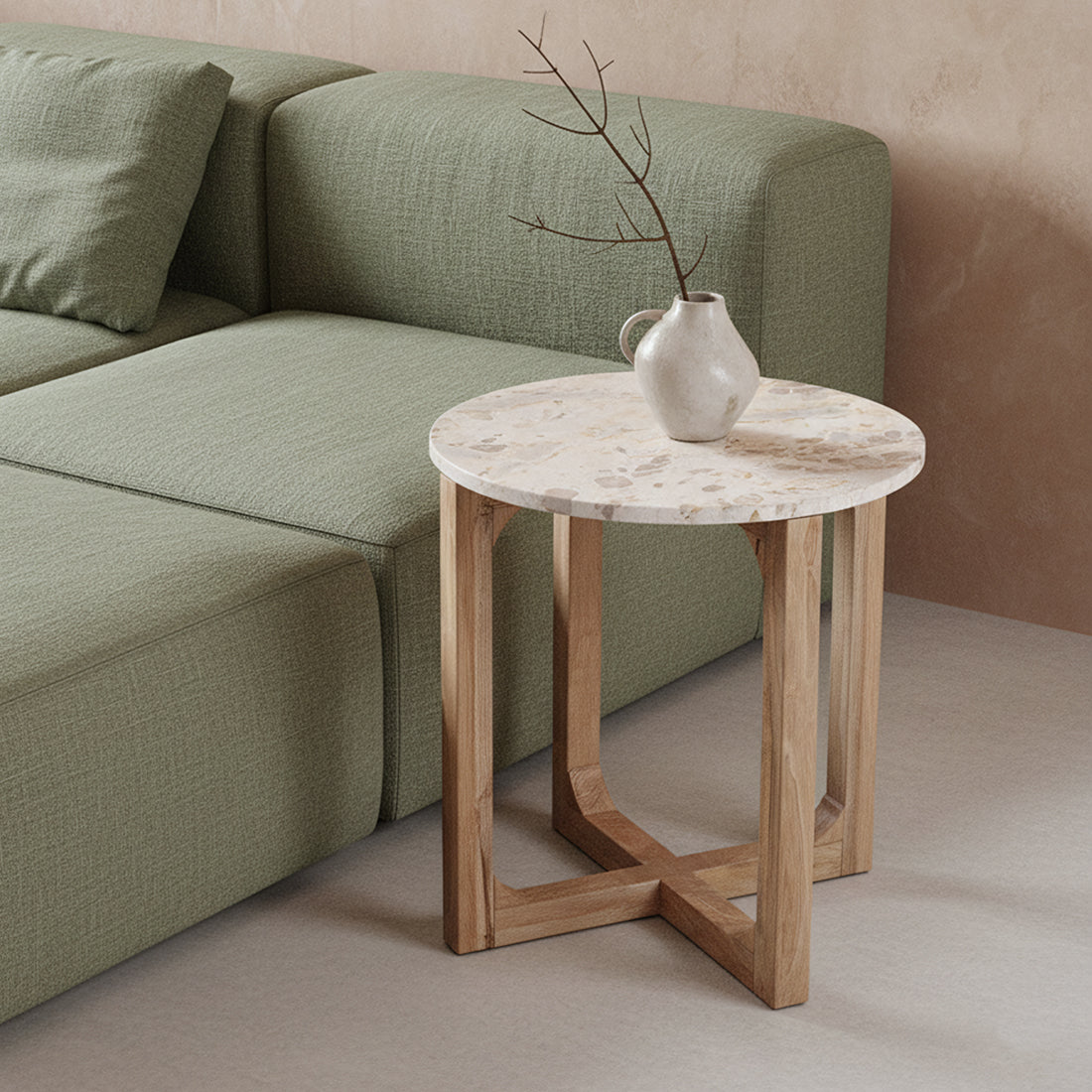 Marmurowy stolik pomocniczy Créme - 50x50x50 cm Surowce