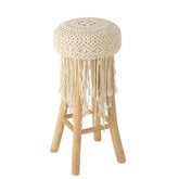 Barstoel Franjes Hout/Macrame Wit - Barkruk - J-Line - livinglovely.nl