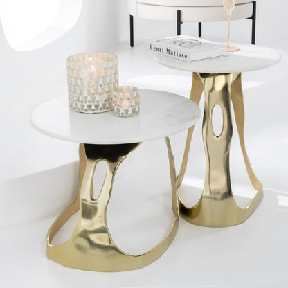 Bijzettafel Aluminium/Steen Goudkleurig/Wit Set van 2 J-Line
