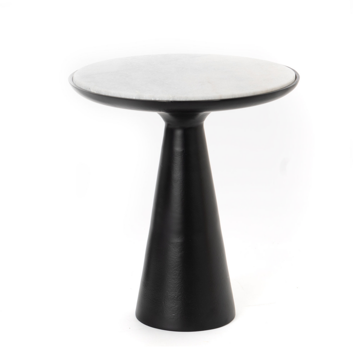 Bijzettafel Essy Marmer Wit Poot Zwart 38cm van Starfurn, wit marmeren blad op zwarte metalen poot
