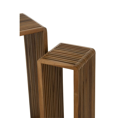 Bijzettafel Kubus Gerecycleerd Teak Naturel Set van 2 - Zuil - J-Line - livinglovely.nl