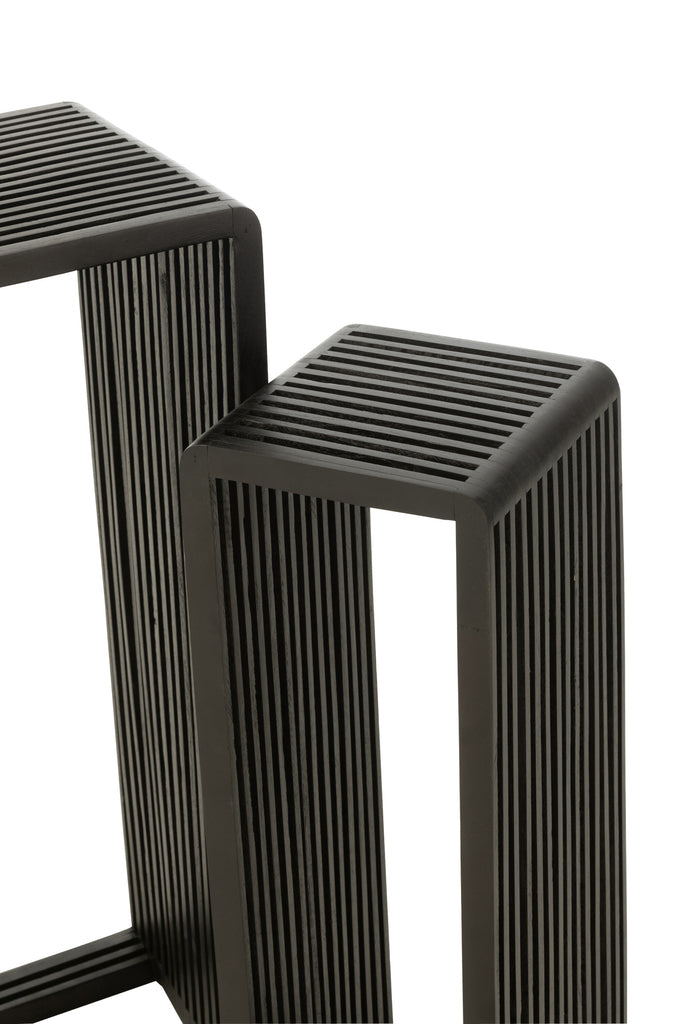 Bijzettafel kubus Gerecycleerd Teak Zwart Set van 2 - Zuil - J-Line - livinglovely.nl