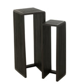 Bijzettafel kubus Gerecycleerd Teak Zwart Set van 2 - Zuil - J-Line - livinglovely.nl