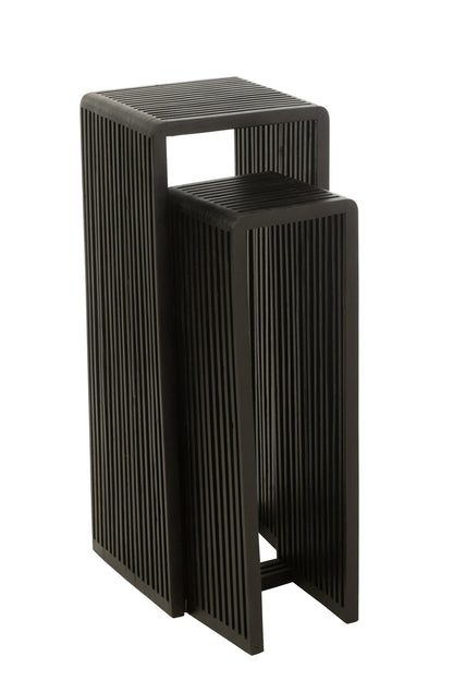 Bijzettafel kubus Gerecycleerd Teak Zwart Set van 2 - Zuil - J-Line - livinglovely.nl