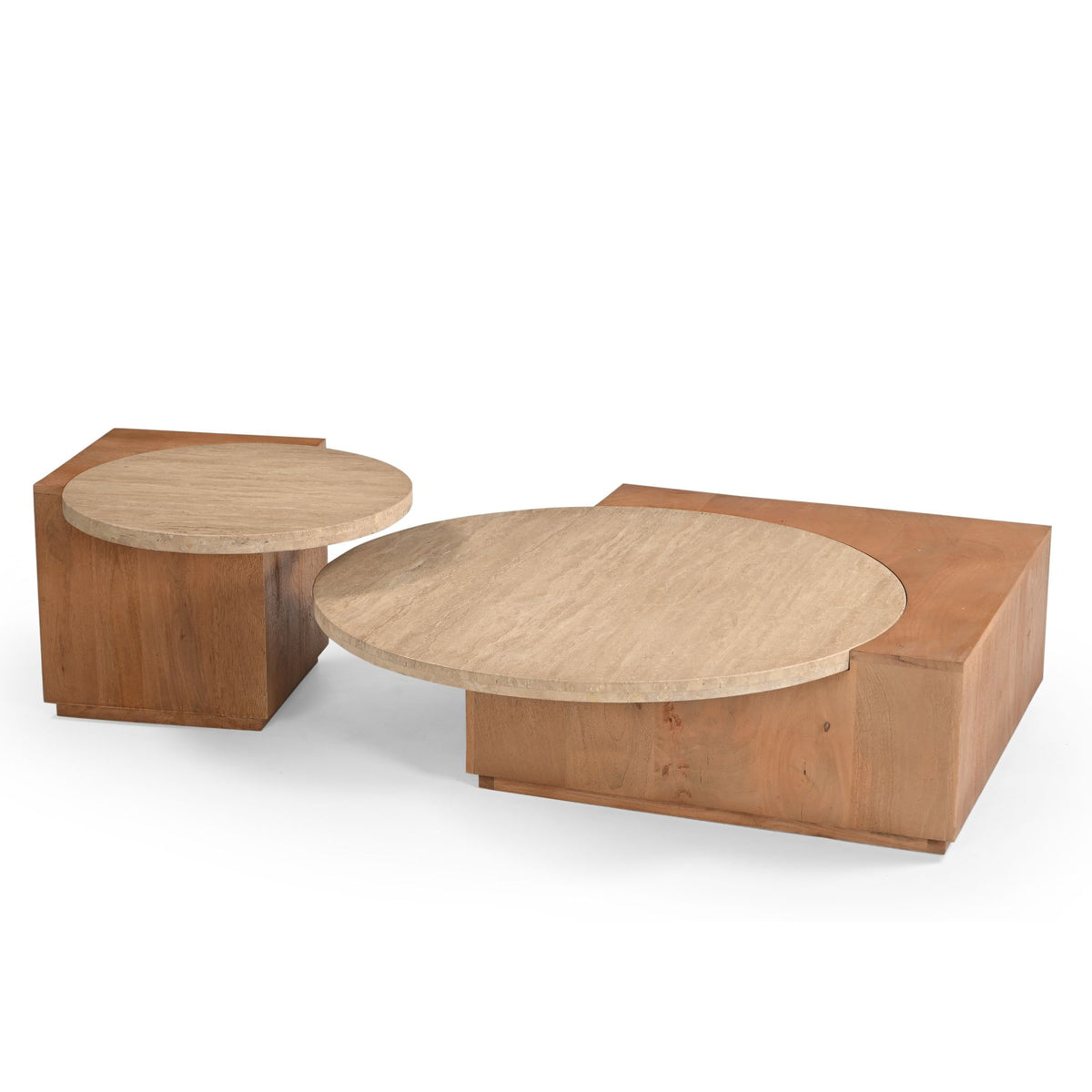 Bijzettafel Numa 60 cm van Starfurn met vierkant travertin blad