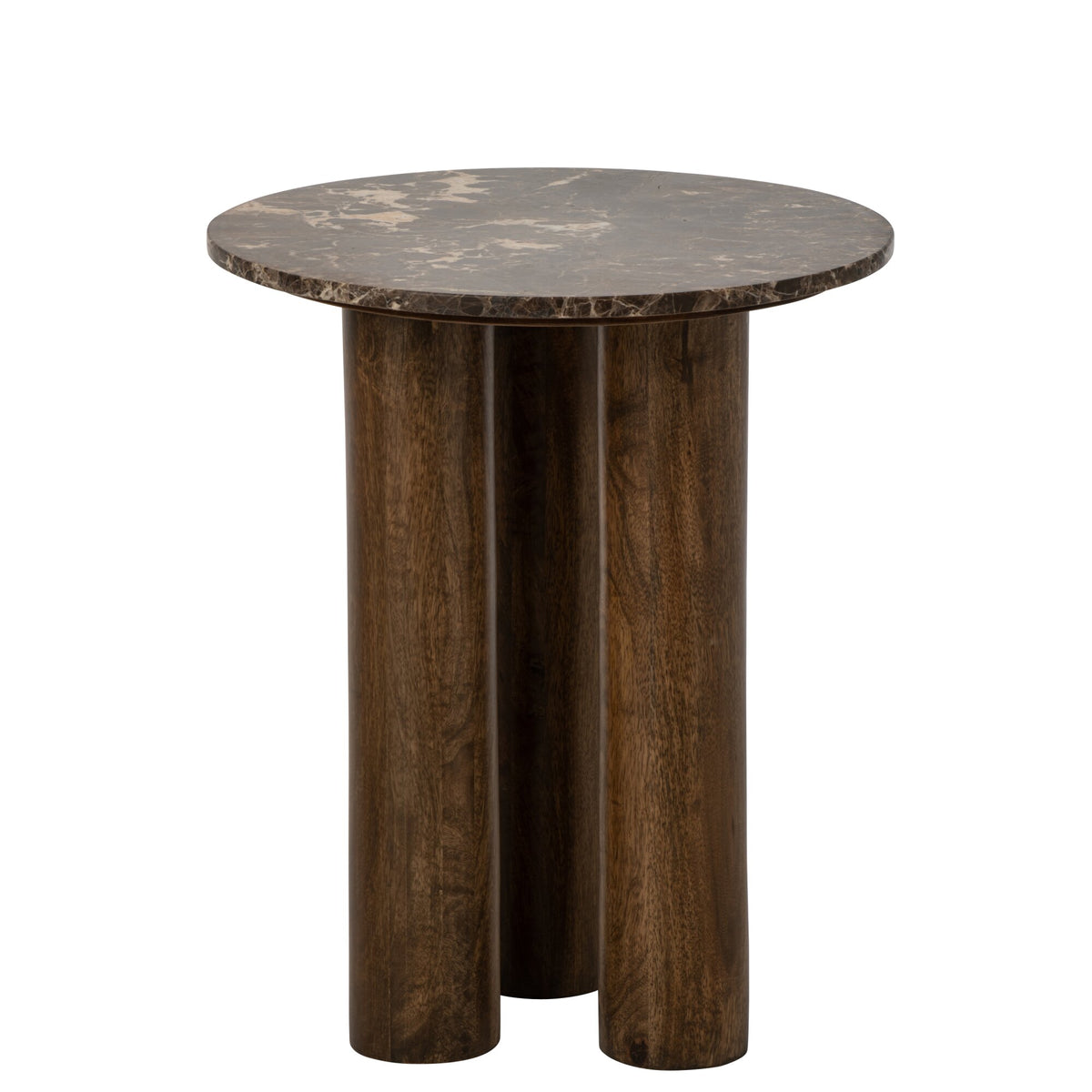 Bijzettafel Rond Marmer Bruin van J-Line vanuit een andere hoek, Ø50 cm en 60 cm hoog