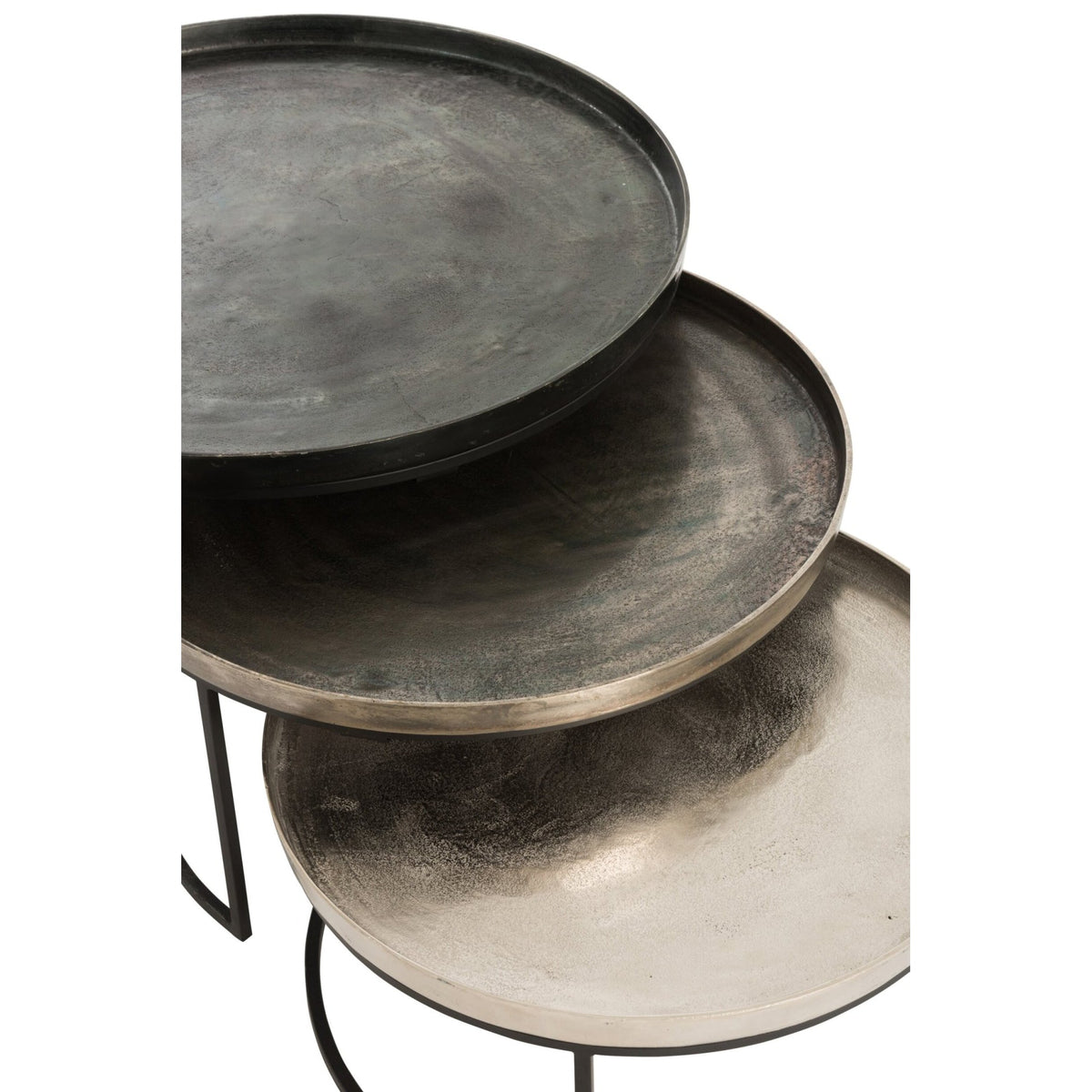 Stoliki boczne okrągłe z aluminium, czarne/mix, zestaw 3 szt. J-Line
