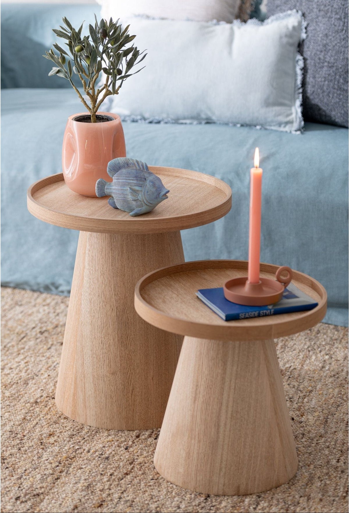 Bijzettafels Rond + Rand Hout Naturel Set van 2 J-Line
