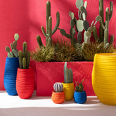 Bloempot Fiesta Keramiek Blauw Large - Pot - J-Line - livinglovely.nl