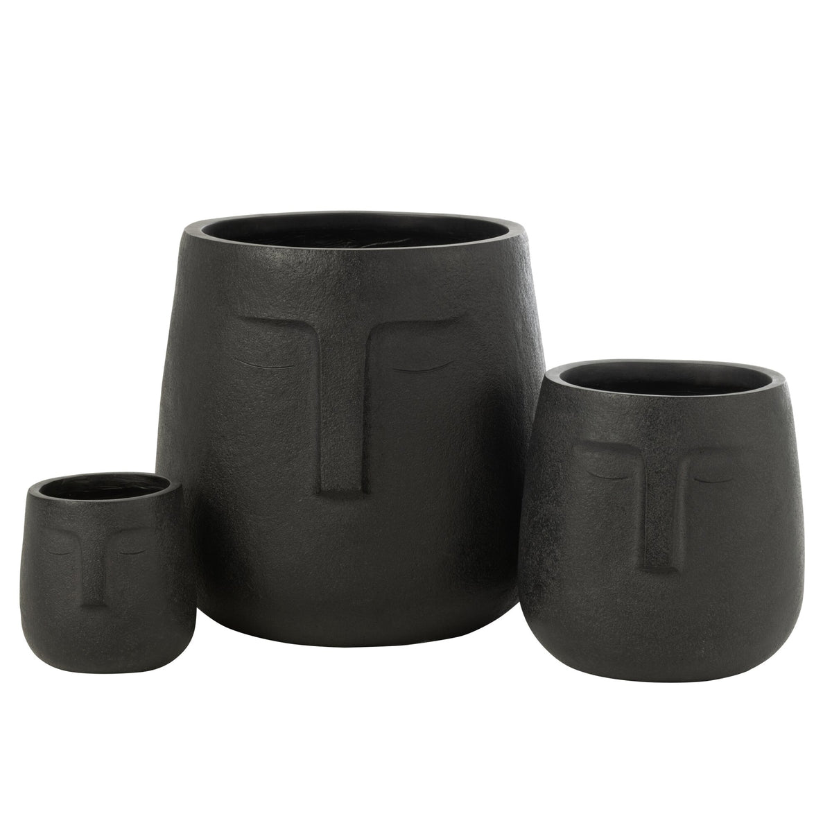 Zestaw 3 czarnych doniczek z gliny Moai J-Line