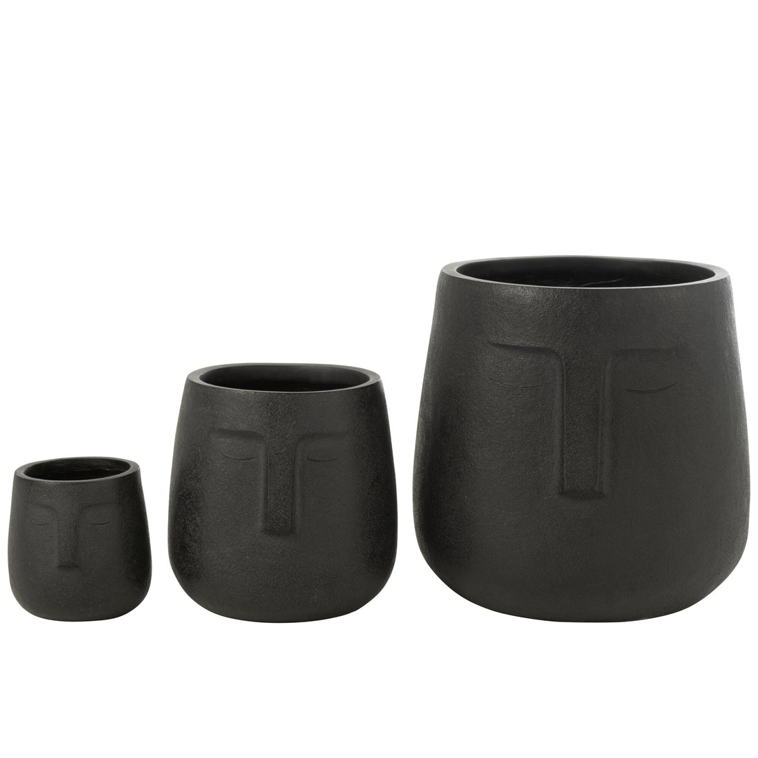Zestaw 3 czarnych doniczek z gliny Moai J-Line