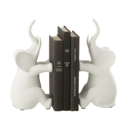 Boekensteun Olifant Zittend Polyresin Wit Set - Boekensteun - J-Line - livinglovely.nl