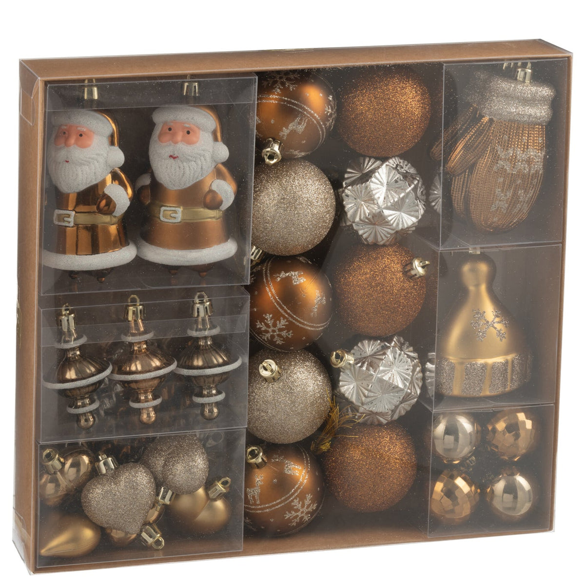 Box Of 45 Christmas Bauble Plastic Brown - - J-Line - livinglovely.nl