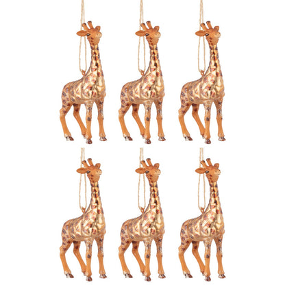 Box Of 6 Christmas Baubles Giraffe Glass Brown Mix - - J-Line - livinglovely.nl