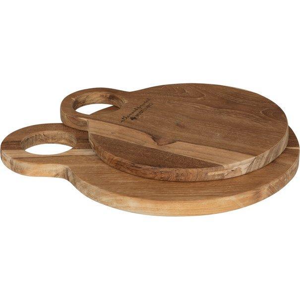 Broodplank Flavours Small van MUST Living, ronde teakhouten serveerplank schuin van opzij