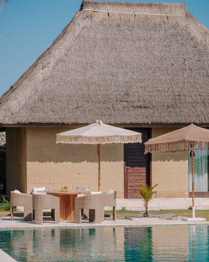 Canvas Parasol Fringe - Crème 250cm - Handgeknoopte parasol - Todo Bien - livinglovely.nl