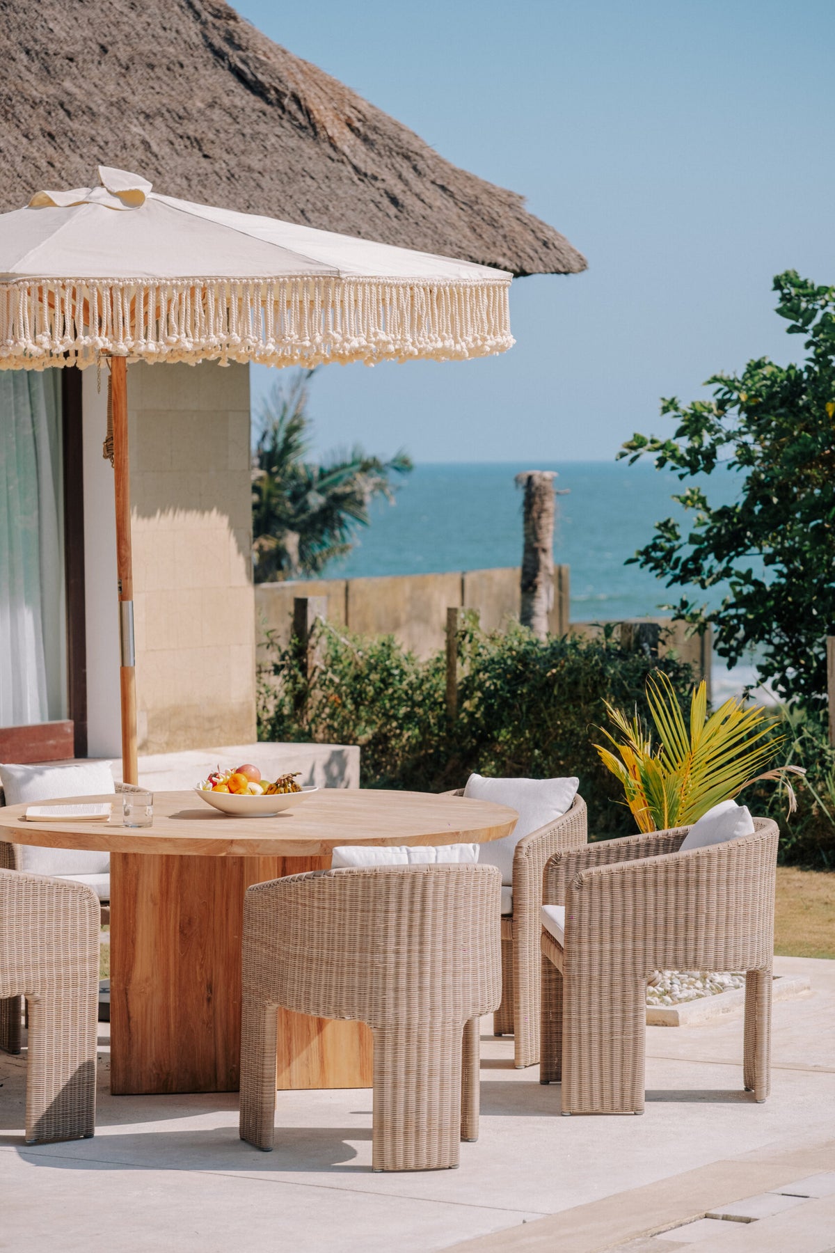 Canvas Parasol Fringe - Crème 250cm - Handgeknoopte parasol - Todo Bien - livinglovely.nl