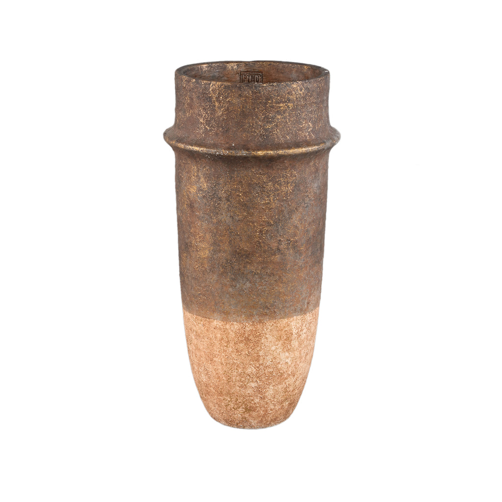 Christenee Grey half brown cement round pot high L PTMD - Pot - PTMD - livinglovely.nl