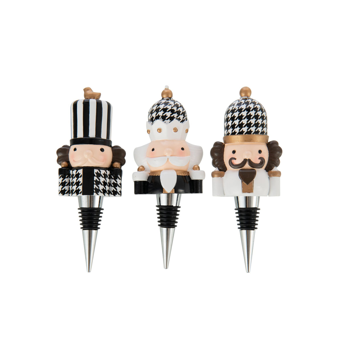 Pudełko 3 szt. korka do butelki Pied-De-Poule, czarny/biały, J-Line