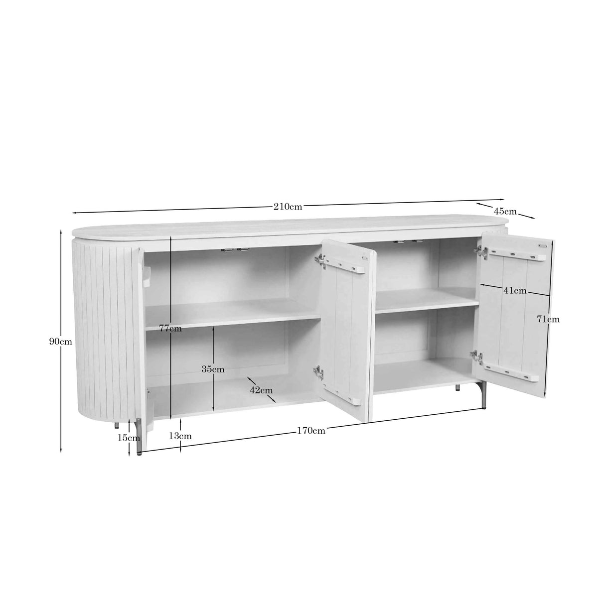 Zijaanzicht van het 45 cm diepe Solana dressoir van 90 cm hoog