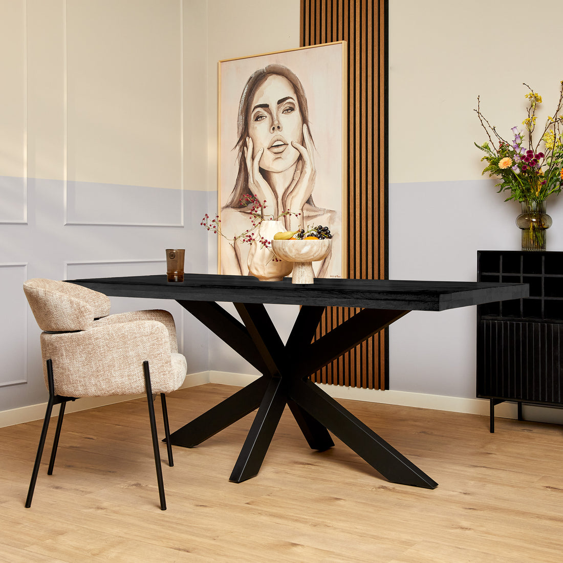 Eettafel Denver Mangohout Zwart 300cm van Starfurn, XL rechthoekige eettafel van drie meter zwart mangohout
