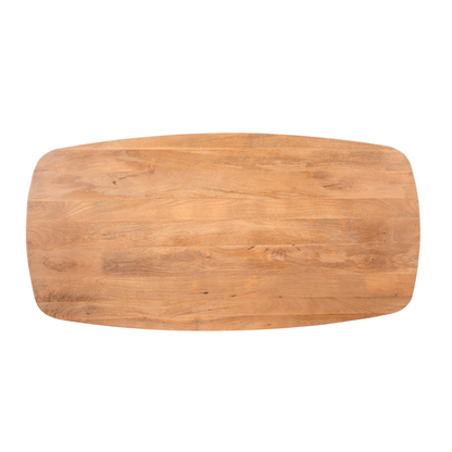 Bovenaanzicht van het Deens ovale mangohouten blad van eettafel Elegance