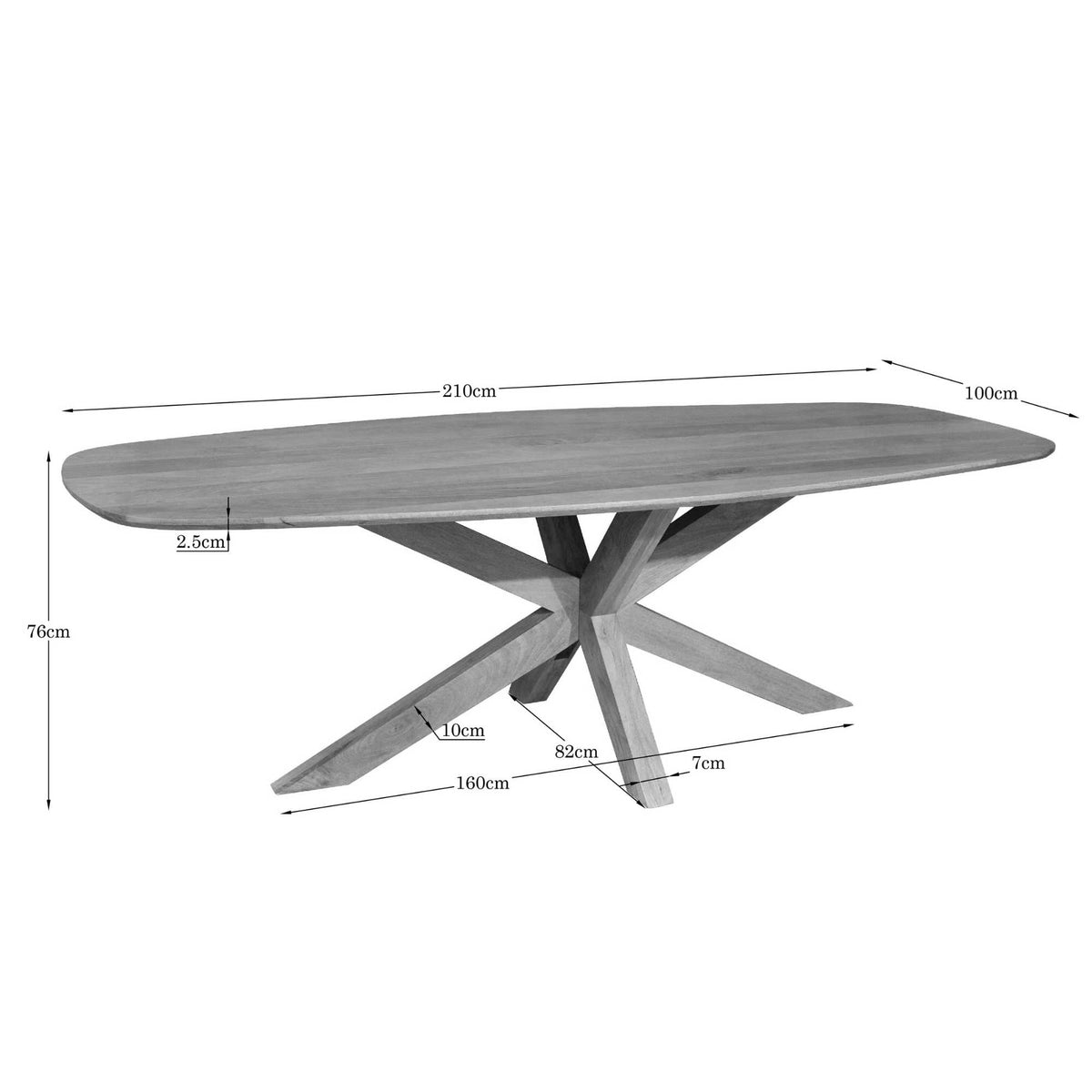 Maatschets van eettafel Nina Deens Ovaal 210cm van Starfurn