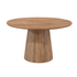 Eettafel Solana Naturel Rond 130cm van Starfurn, rond mangohouten blad op een poot met verticaal lattenpatroon
