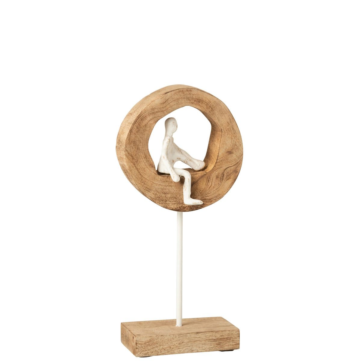 Figuur Denker Ring Laag Mangohout/Aluminium Naturel/Wit - Beeld - J-Line - livinglovely.nl