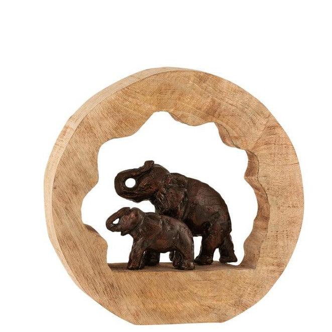 Figuur Olifant + Kind Mango Hout Aluminium Brons Small - Beeld - J-Line - livinglovely.nl