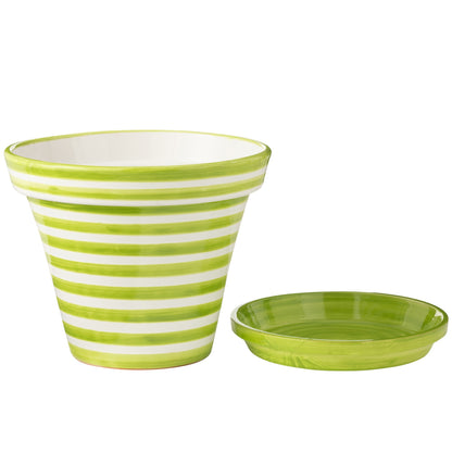 Doniczka + podstawka Granada Stripes ręcznie robiona + malowana ceramiczna zielona ekstra duża J-Line